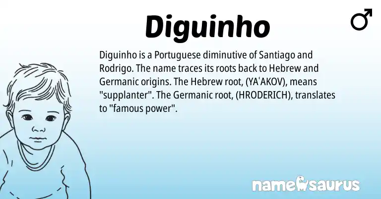 Infographic about Diguinho name meaning, Diguinho is a name from Germanic, Hebrew, Portuguese origin(s).