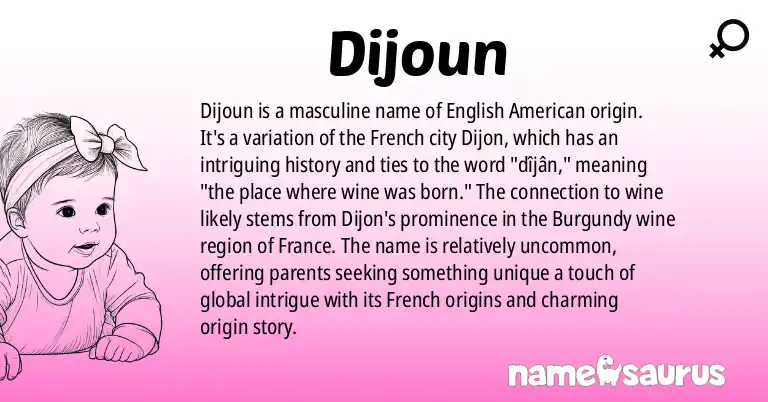 Infographic about Dijoun name meaning, Dijoun is a name from English (American) origin(s).