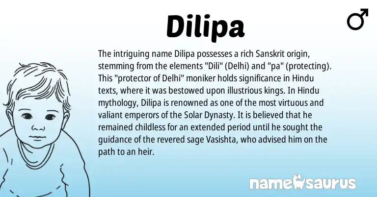 Infographic about Dilipa name meaning, Dilipa is a name from Sanskrit, Hindu origin(s).