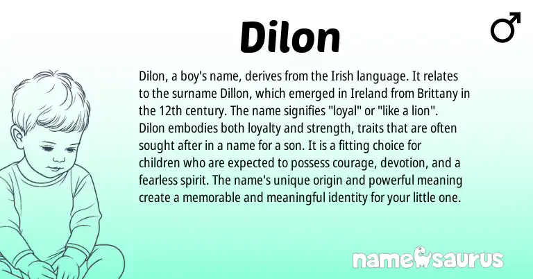 Infographic about Dilon name meaning, Dilon is a name from Irish, Ireland origin(s).