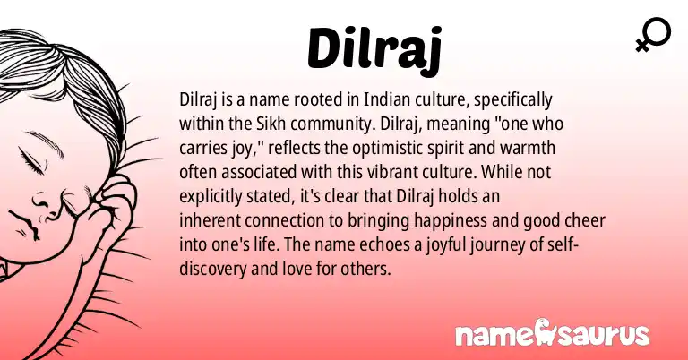 Infographic about Dilraj name meaning, Dilraj is a name from Indian (Sikh) origin(s).