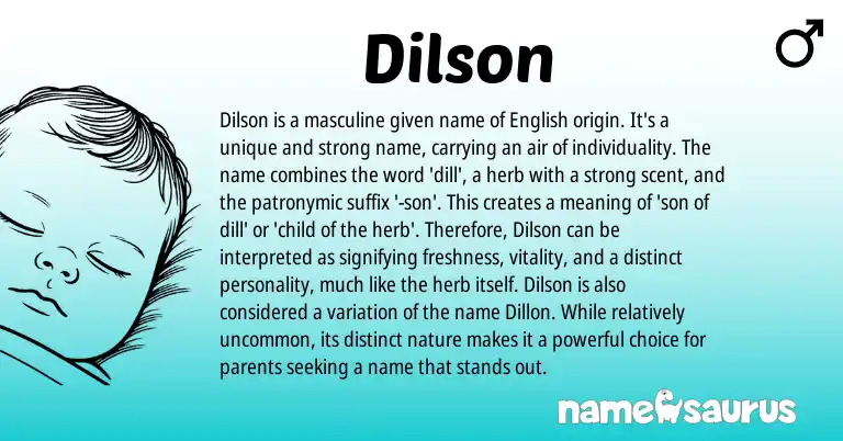 Infographic about Dilson name meaning, Dilson is a name from English origin(s).