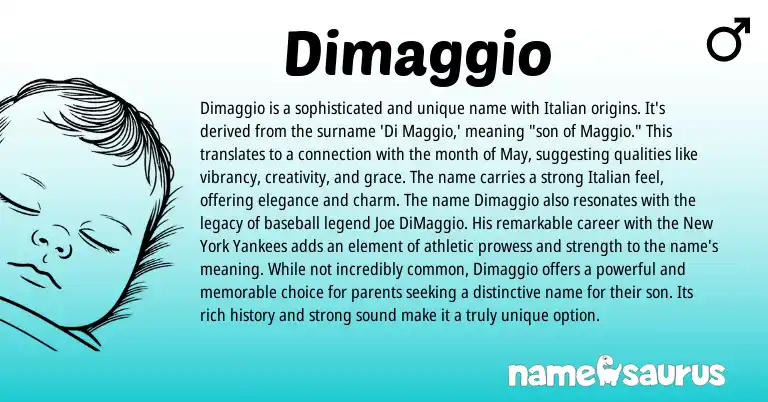 Infographic about Dimaggio name meaning, Dimaggio is a name from Italian origin(s).