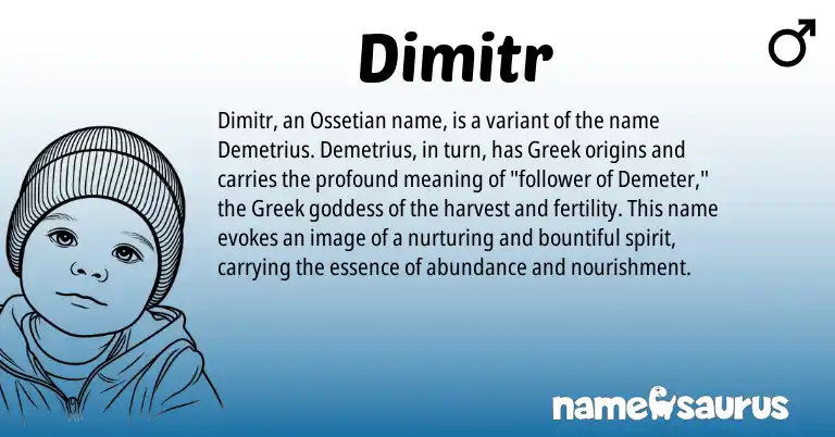 Infographic about Dimitr name meaning, Dimitr is a name from Ossetian, Greek origin(s).