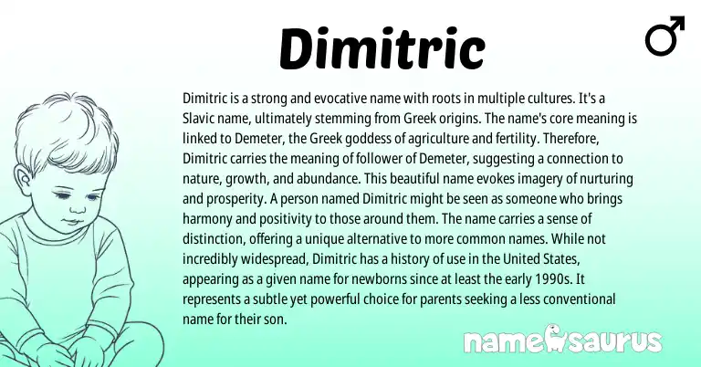 Infographic about Dimitric name meaning, Dimitric is a name from Greek, Slavic origin(s).