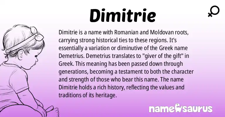 Infographic about Dimitrie name meaning, Dimitrie is a name from Romanian, Moldovan origin(s).
