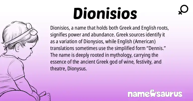 Infographic about Dionisios name meaning, Dionisios is a name from Greek, English (American) origin(s).