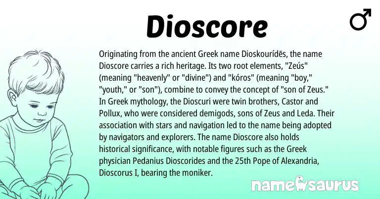 Infographic about Dioscore name meaning, Dioscore is a name from Greek origin(s).