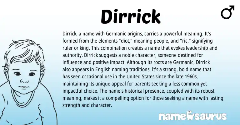 Infographic about Dirrick name meaning, Dirrick is a name from Germanic origin(s).