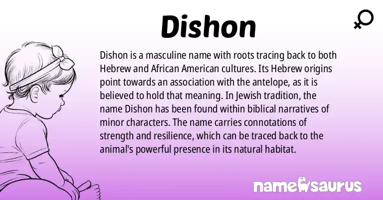 Infographic about Dishon name meaning, Dishon is a name from Hebrew, African American origin(s).