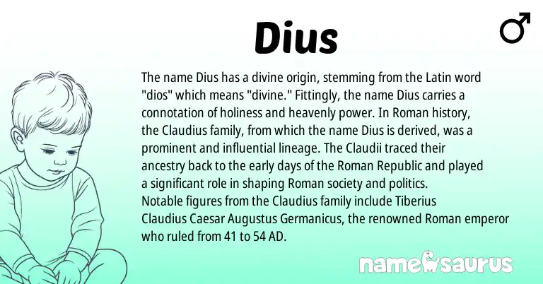 Infographic about Dius name meaning, Dius is a name from Roman, Latin origin(s).