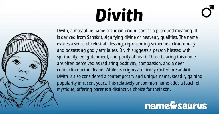 Infographic about Divith name meaning, Divith is a name from Indian, Sanskrit origin(s).