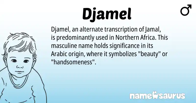 Infographic about Djamel name meaning, Djamel is a name from Arabic origin(s).
