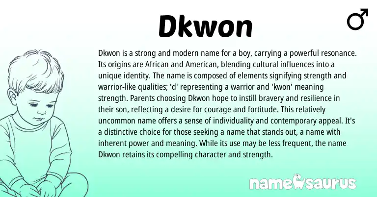 Infographic about Dkwon name meaning, Dkwon is a name from African, American origin(s).