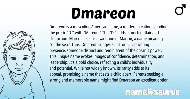 Infographic about Dmareon name meaning, Dmareon is a name from American origin(s).