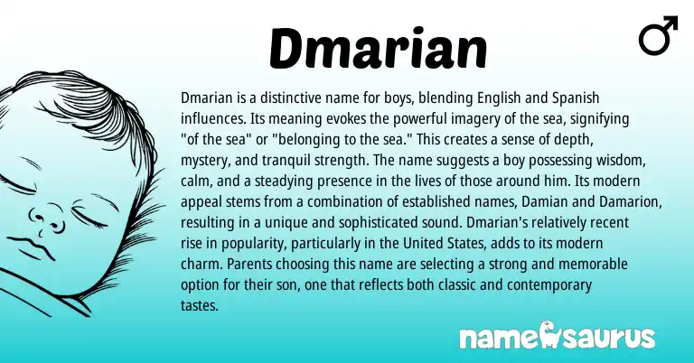 Infographic about Dmarian name meaning, Dmarian is a name from English, Spanish origin(s).