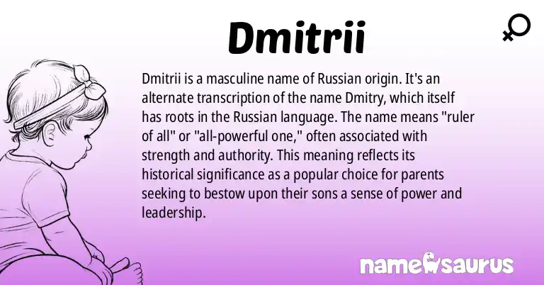 Infographic about Dmitrii name meaning, Dmitrii is a name from Russian origin(s).