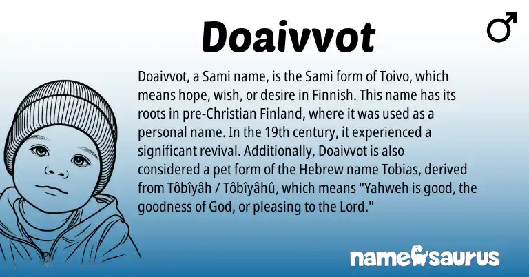 Infographic about Doaivvot name meaning, Doaivvot is a name from Hebrew, Finnish, Sami origin(s).