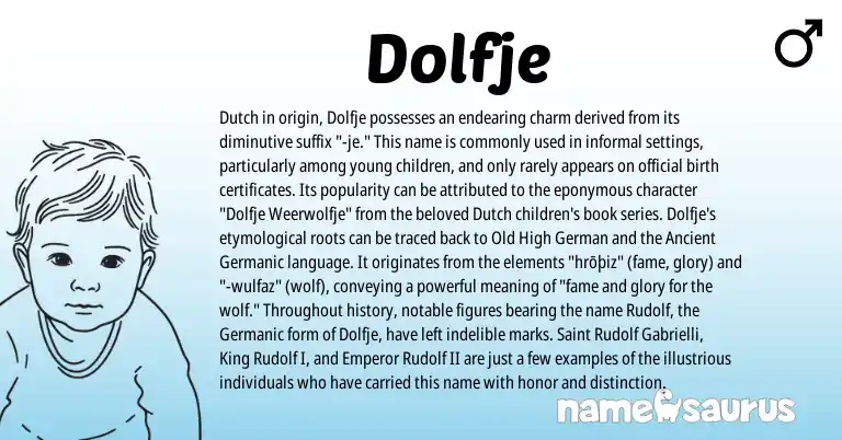 Infographic about Dolfje name meaning, Dolfje is a name from Old High German, Dutch, Germanic, Ancient Germanic origin(s).