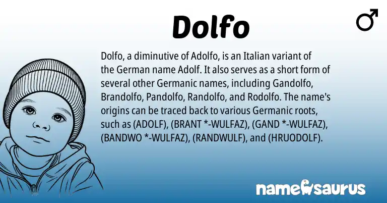 Infographic about Dolfo name meaning, Dolfo is a name from German, Germanic, Italian origin(s).