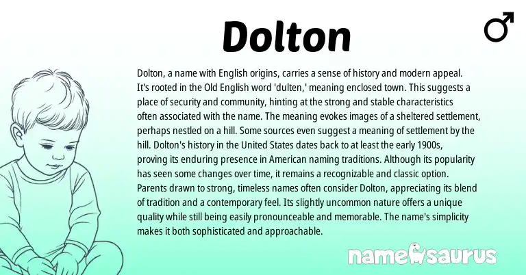 Infographic about Dolton name meaning, Dolton is a name from Irish, English origin(s).