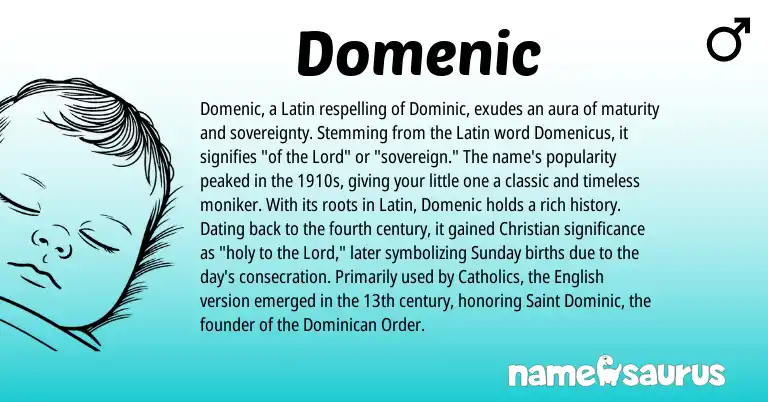 Infographic about Domenic name meaning, Domenic is a name from English, Latin origin(s).