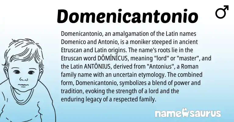 Infographic about Domenicantonio name meaning, Domenicantonio is a name from Etruscan, Roman, Latin origin(s).