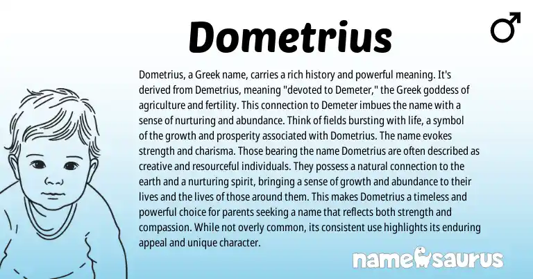 Infographic about Dometrius name meaning, Dometrius is a name from Greek origin(s).