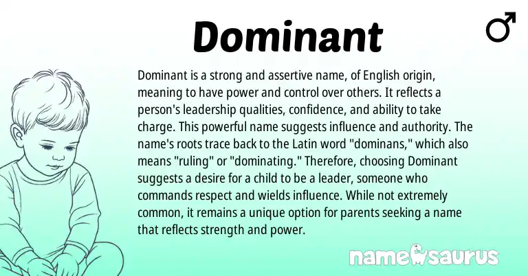 Infographic about Dominant name meaning, Dominant is a name from English origin(s).