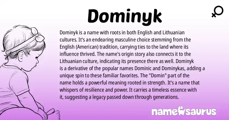 Infographic about Dominyk name meaning, Dominyk is a name from English (American), Lithuanian origin(s).