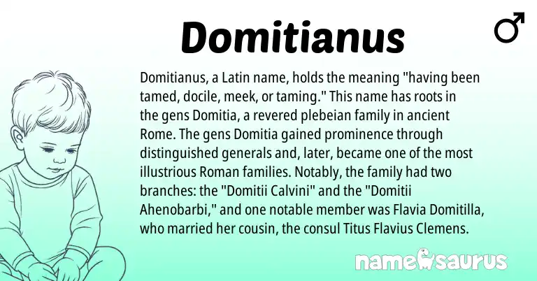 Infographic about Domitianus name meaning, Domitianus is a name from Roman, Latin origin(s).