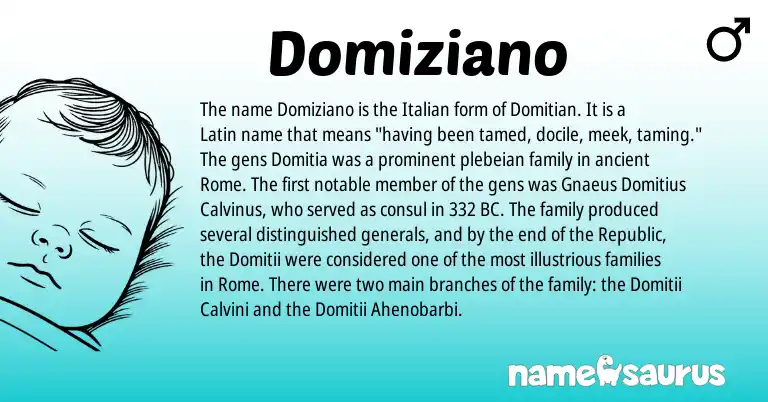 Infographic about Domiziano name meaning, Domiziano is a name from Latin, Italian origin(s).