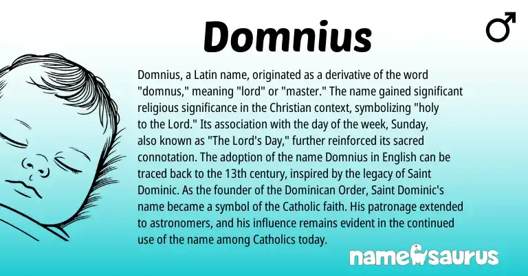 Infographic about Domnius name meaning, Domnius is a name from English, Latin origin(s).