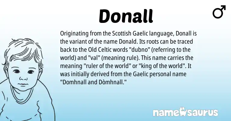 Infographic about Donall name meaning, Donall is a name from Old Celtic, Gaelic, Scottish origin(s).