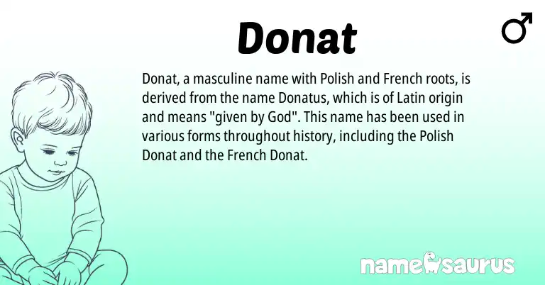 Infographic about Donat name meaning, Donat is a name from Polish, French, Latin origin(s).