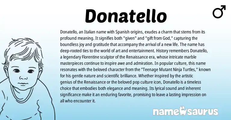 Infographic about Donatello name meaning, Donatello is a name from Spanish, Italian origin(s).