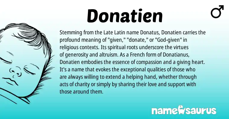 Infographic about Donatien name meaning, Donatien is a name from Late Latin, French origin(s).