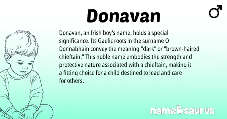 Infographic about Donavan name meaning, Donavan is a name from Irish, Gaelic origin(s).