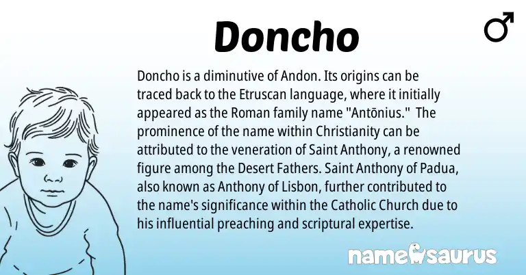 Infographic about Doncho name meaning, Doncho is a name from Etruscan, Christianity, Roman origin(s).