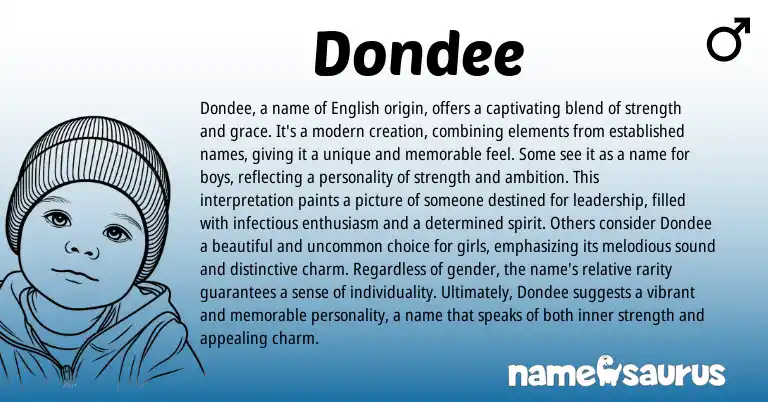 Infographic about Dondee name meaning, Dondee is a name from English origin(s).