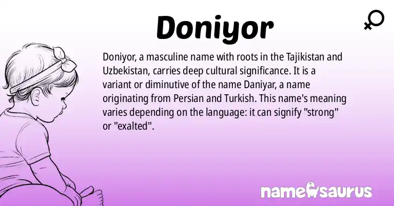 Infographic about Doniyor name meaning, Doniyor is a name from Tajik, Uzbek origin(s).
