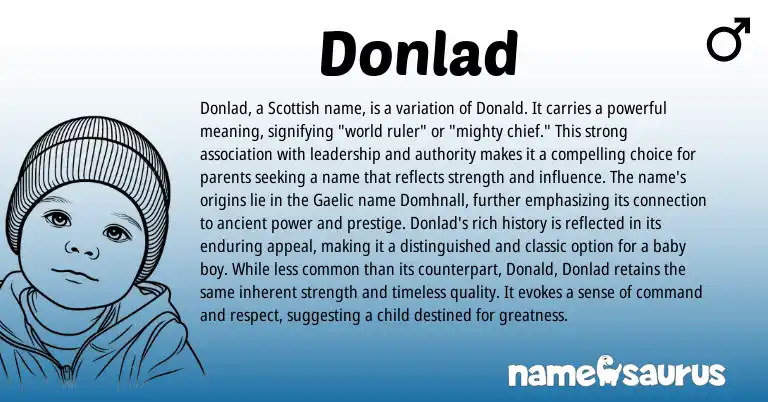 Infographic about Donlad name meaning, Donlad is a name from Scottish, Gaelic, Ga origin(s).