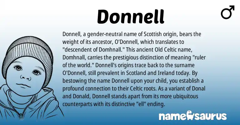 Infographic about Donnell name meaning, Donnell is a name from Old Celtic, Scottish, Ireland, Celtic origin(s).