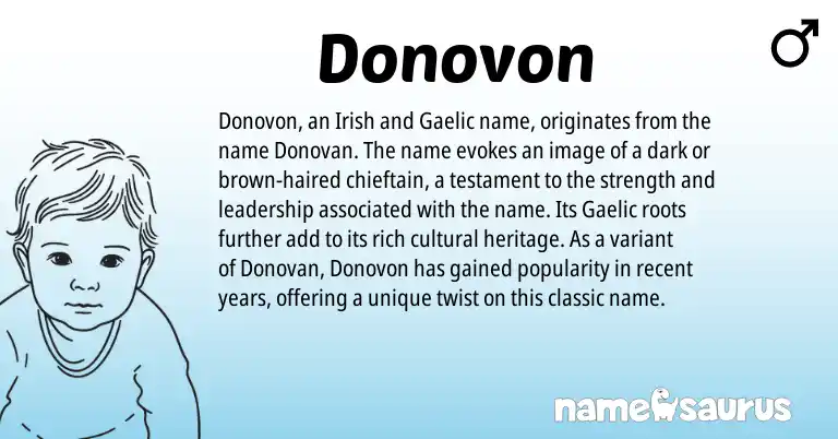 Infographic about Donovon name meaning, Donovon is a name from Irish, Gaelic origin(s).