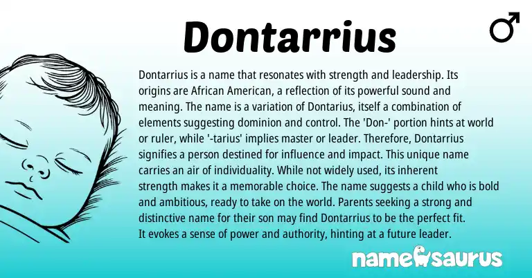 Infographic about Dontarrius name meaning, Dontarrius is a name from African, American origin(s).