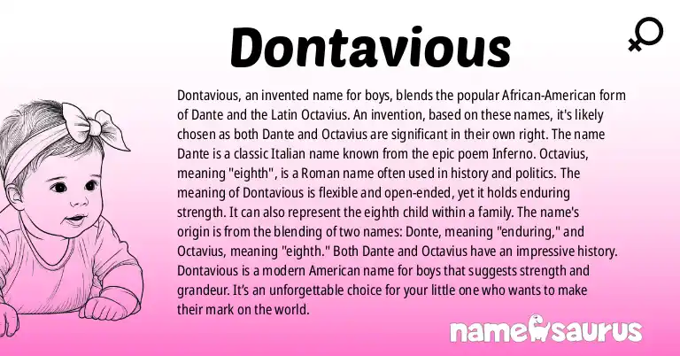 Infographic about Dontavious name meaning, Dontavious is a name from African American, American origin(s).