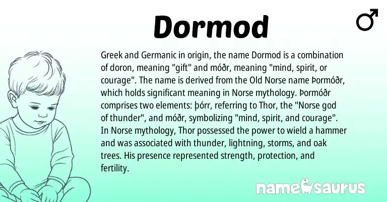 Infographic about Dormod name meaning, Dormod is a name from Old Norse, Germanic, Norse, Greek origin(s).