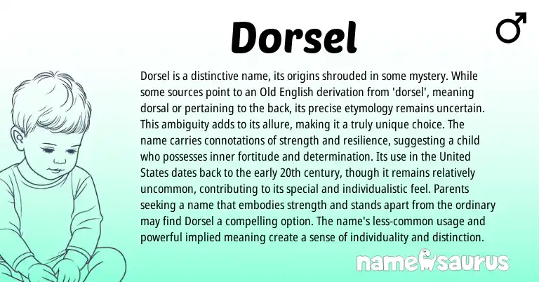 Infographic about Dorsel name meaning, Dorsel is a name from English origin(s).