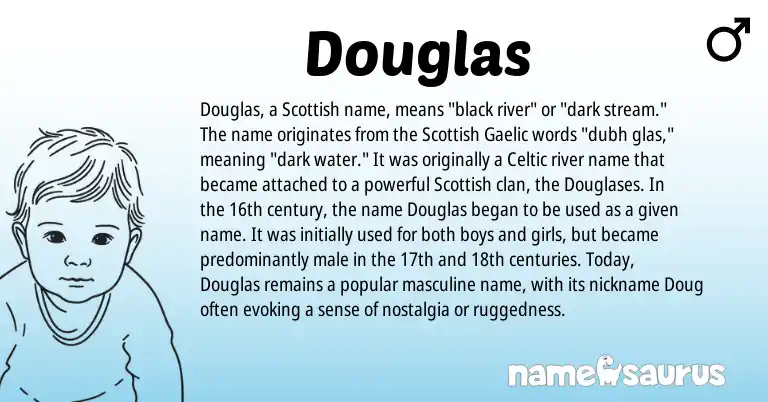 Infographic about Douglas name meaning, Douglas is a name from Gaelic, Scottish, Celtic origin(s).