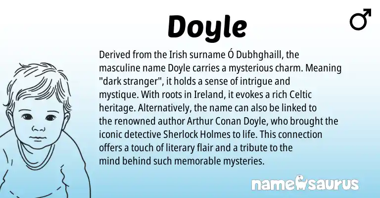 Infographic about Doyle name meaning, Doyle is a name from Irish, Ireland, Celtic origin(s).